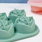 Silicone ice cube tray with rose-shaped molds showing flexible edges