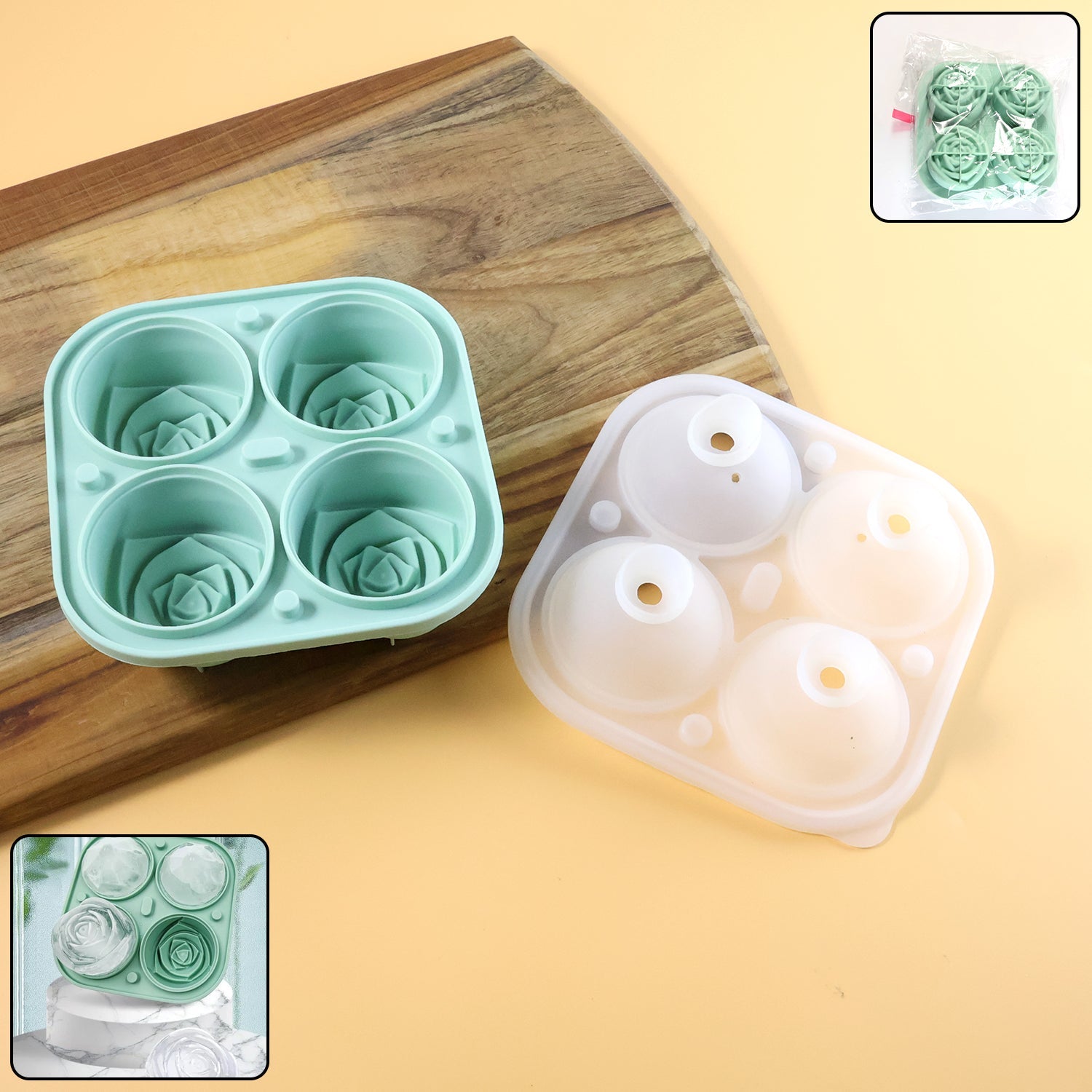 Rose shape ice cube tray mold with lid made of silicone