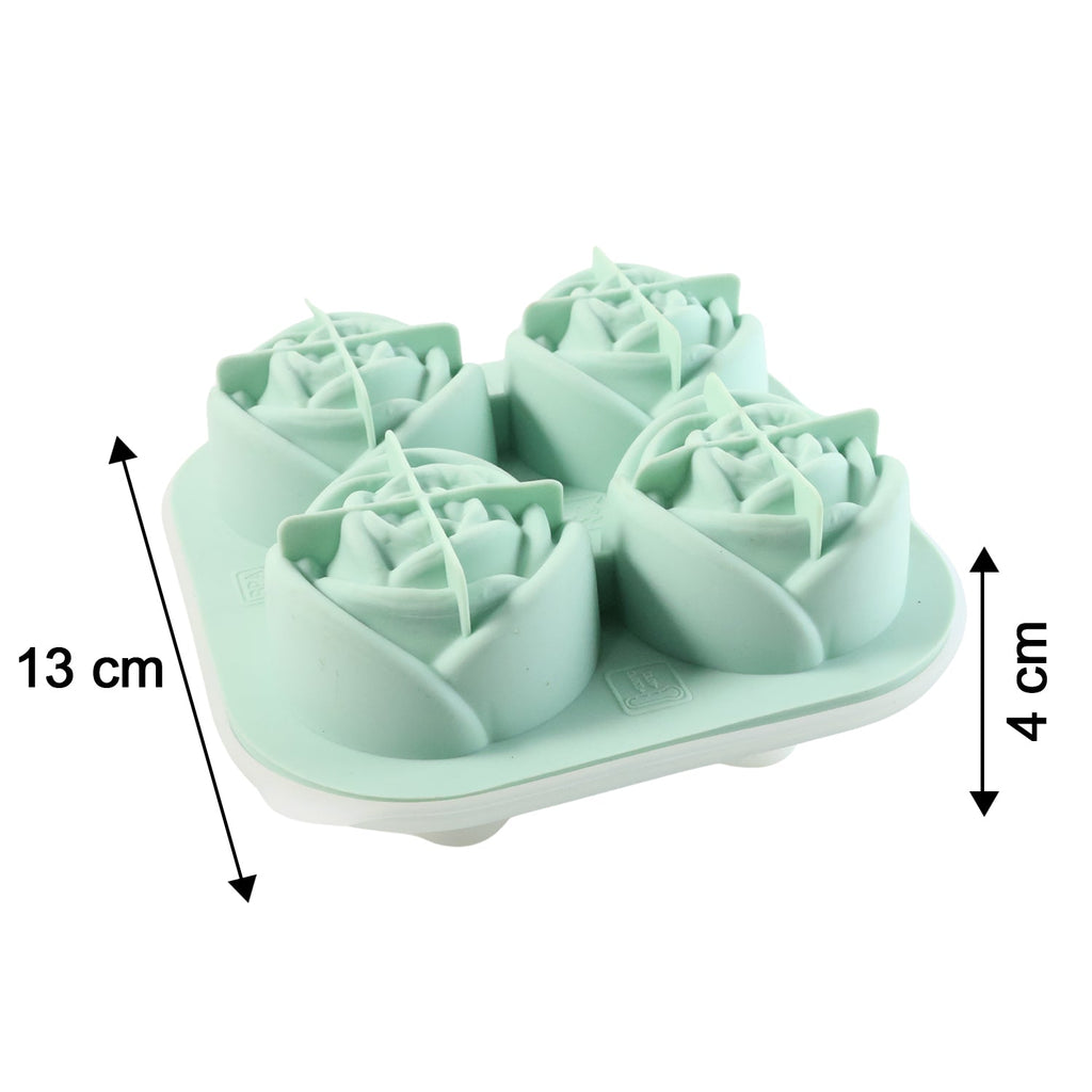 Close-up of rose shape design on silicone ice cube tray