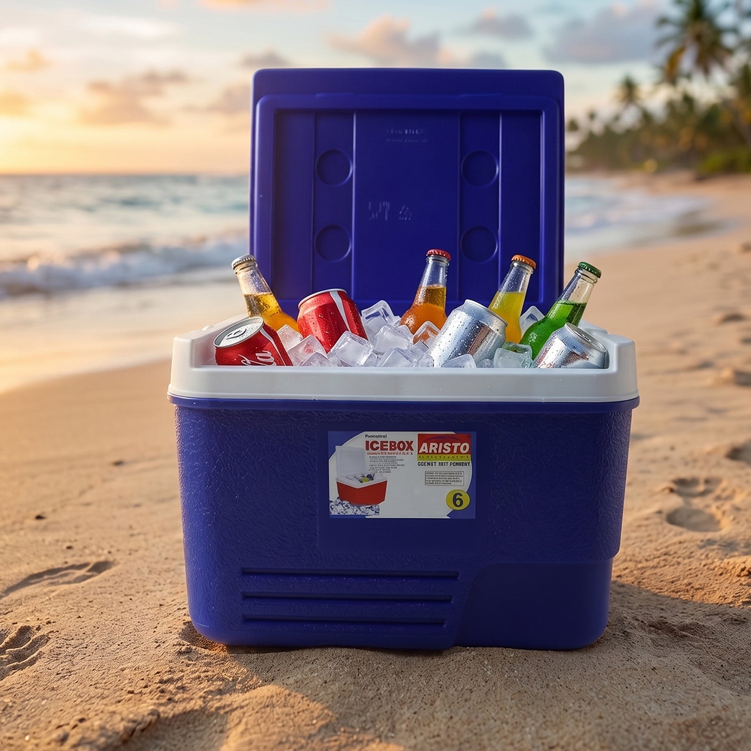 Blue portable 6L insulated ice cooler box with handle for outdoor use