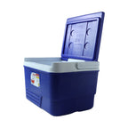 Blue cooler box for beverages and snacks for outdoor trips