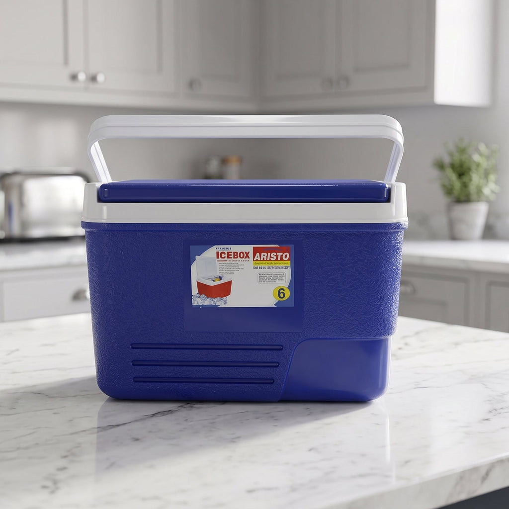 Blue insulated cooler box for hot and cold storage