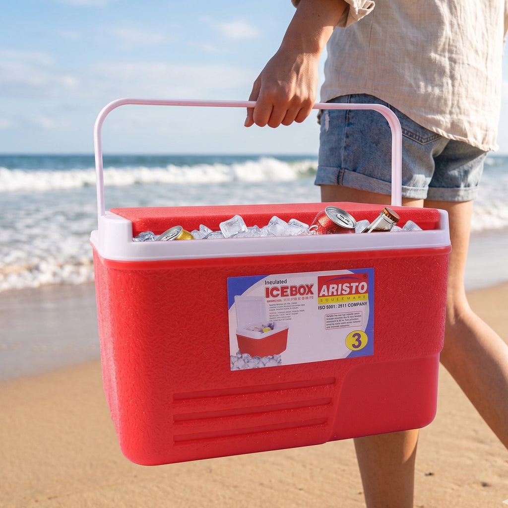 Strong plastic ice storage box for travel and outdoor use