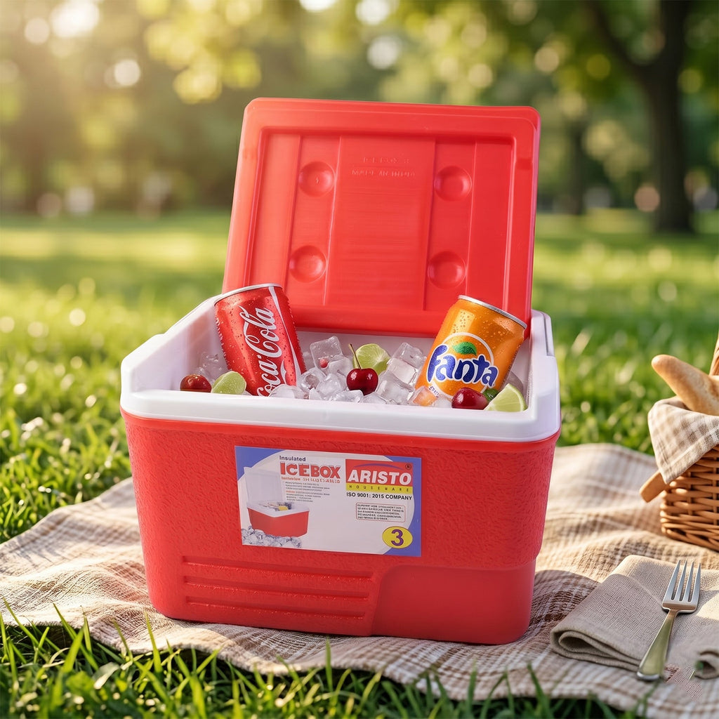 Compact insulated beverage cooler box 3 litre in red