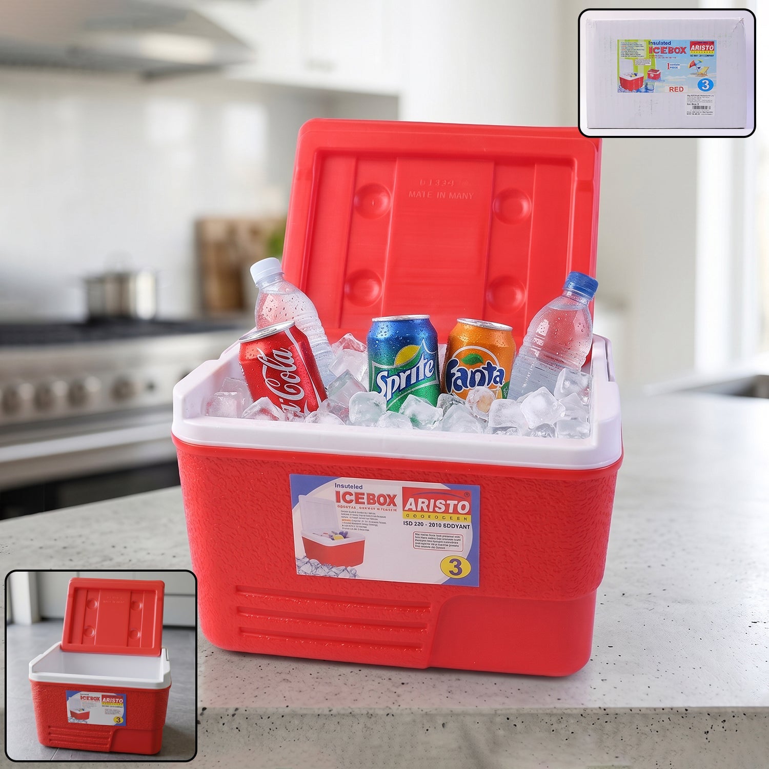Heavy duty insulated ice box cooler 3 litre red portable for outdoor use