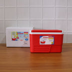 Travel friendly red insulated ice box for outdoor use