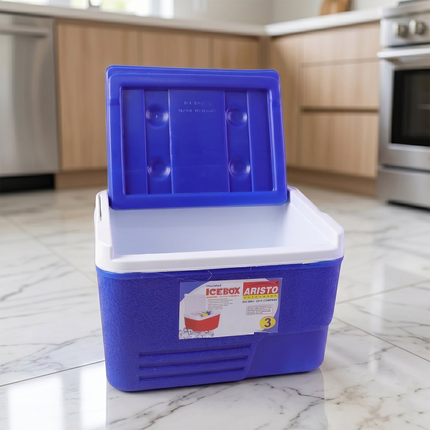 Rugged durable thermal beverage cooler with lockable lid and easy grip handles
