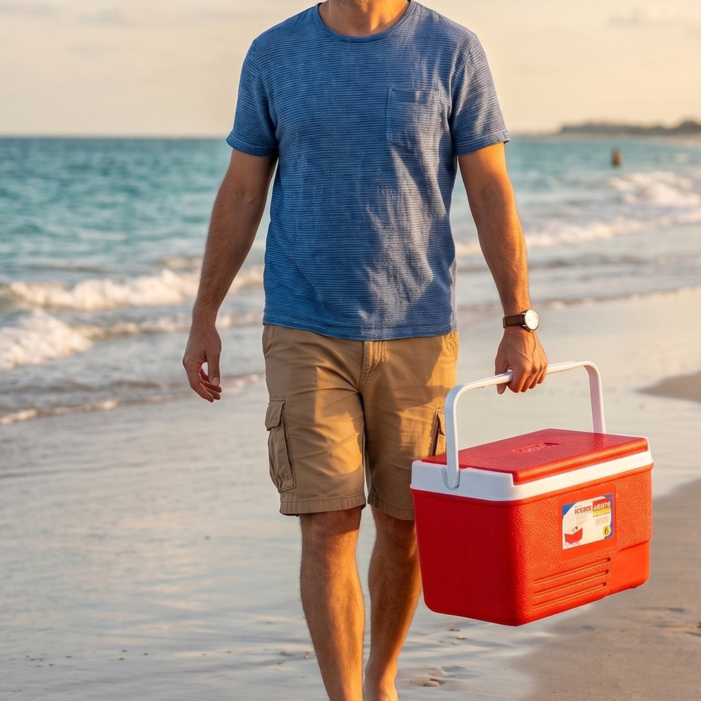Strong plastic portable 6 litre cooler for outdoor activities