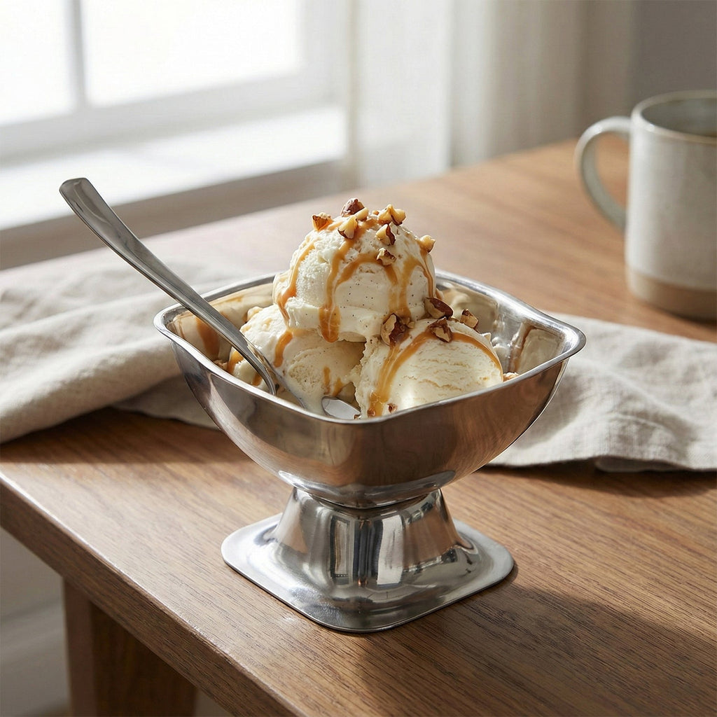 Durable stainless steel dessert bowls ideal for ice cream and cold treats