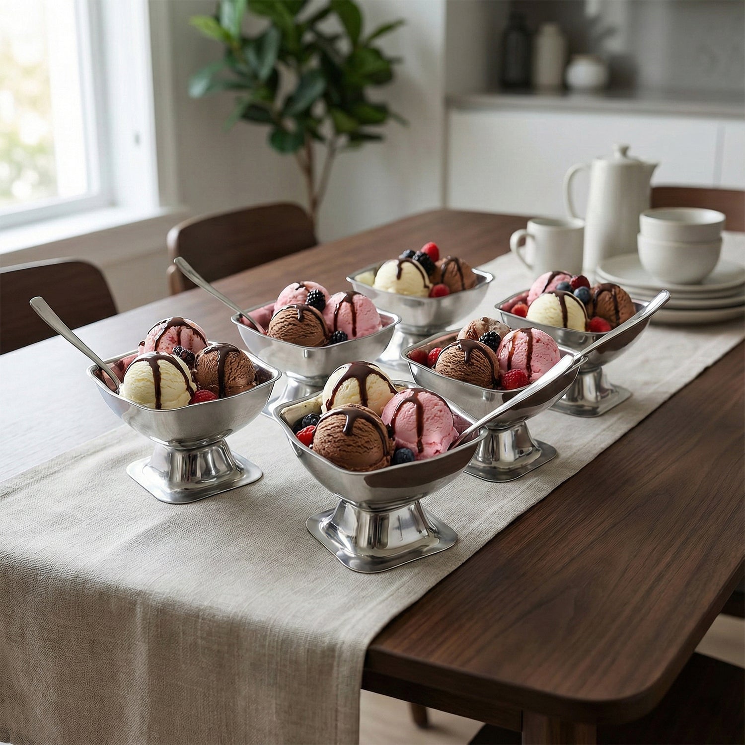 Polished stainless steel square dessert cups perfect for party servings