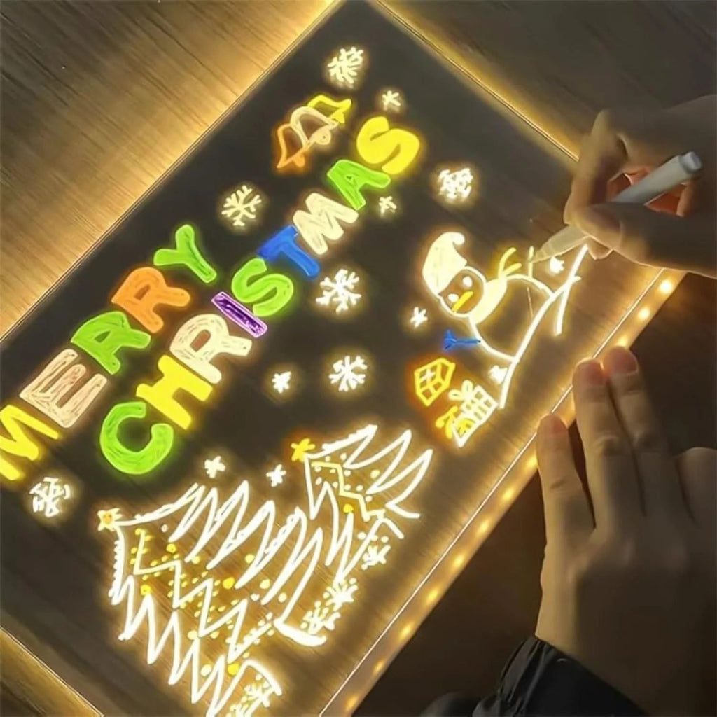LED note display board glowing brightly on acrylic surface