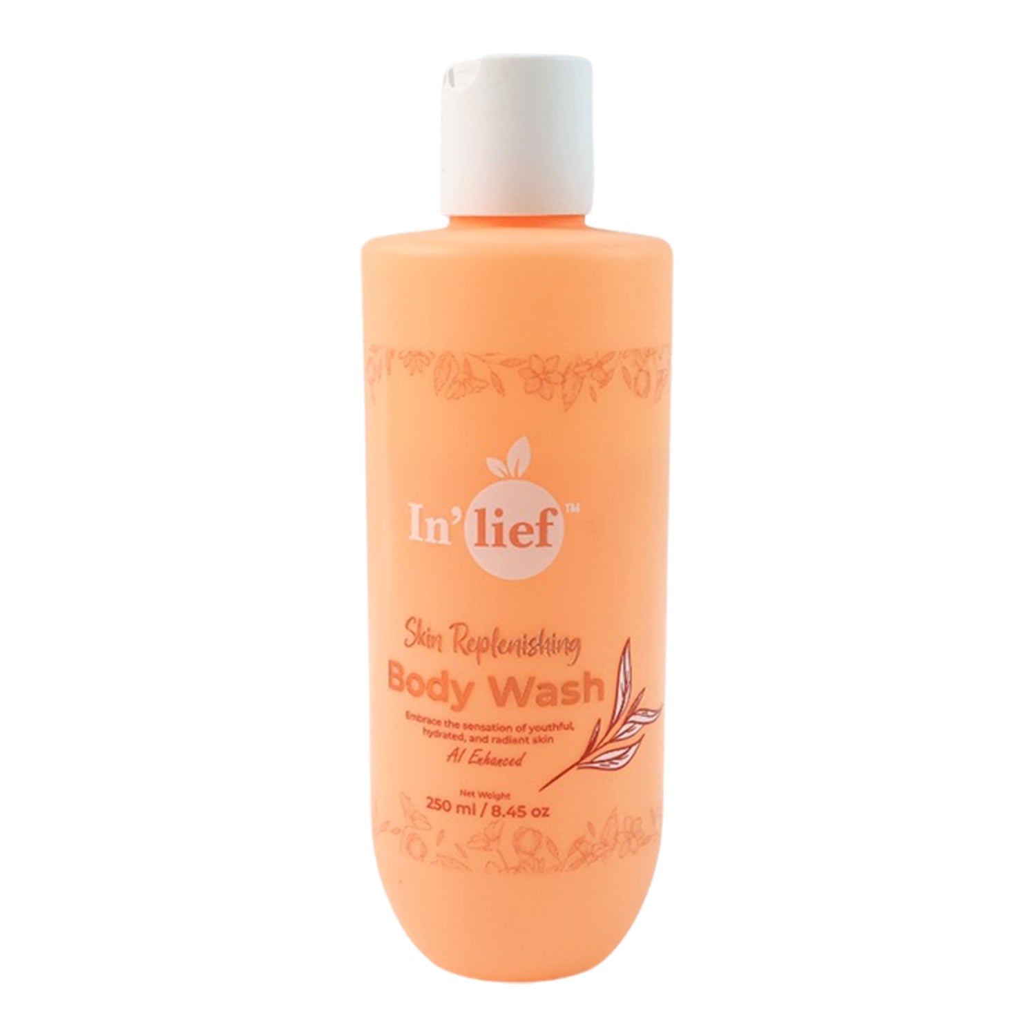 Nourishment-focused body wash bottle with clear labeling