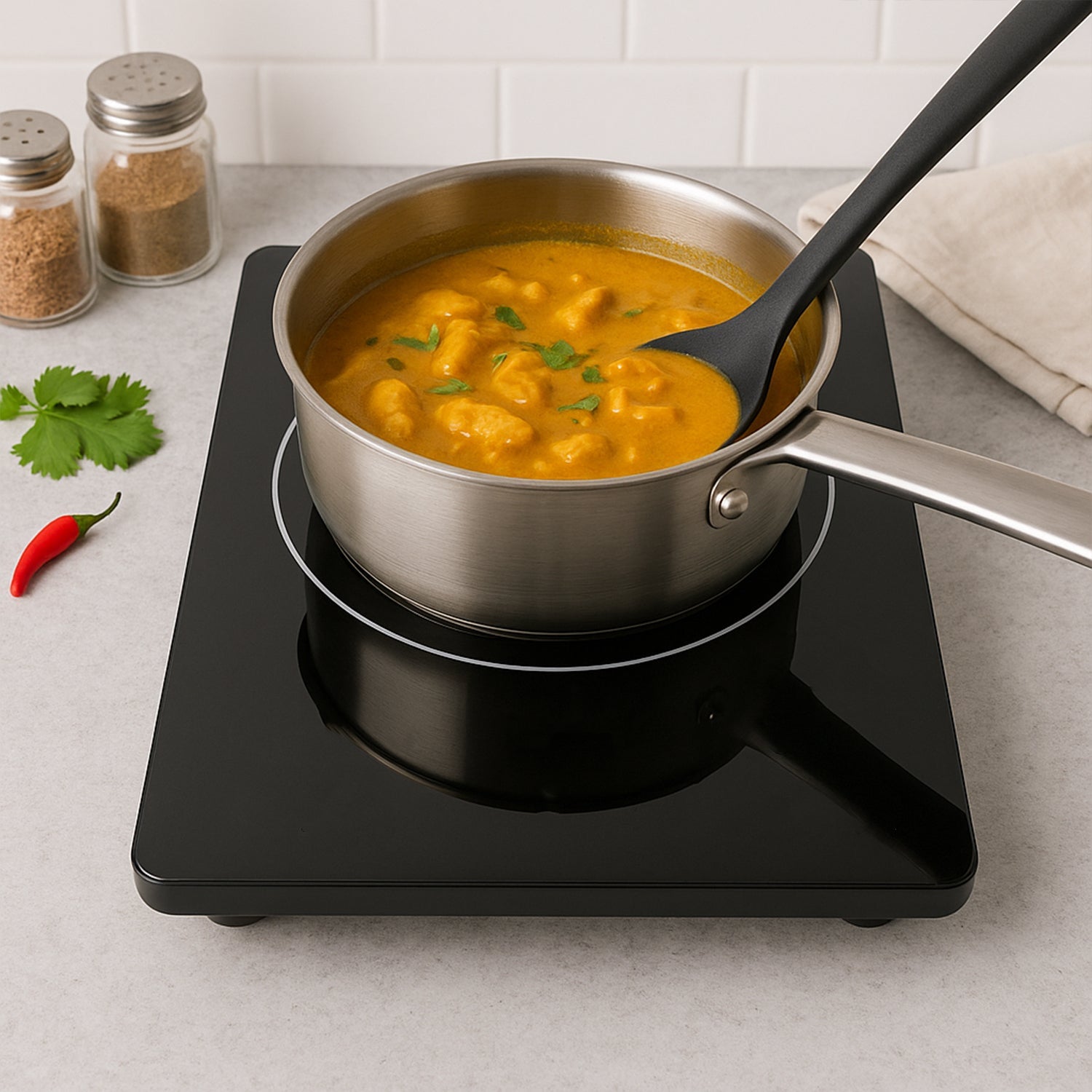 Side view of Orbit induction cooker highlighting compact design