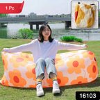 Portable inflatable lazy sofa with bright flower design for outdoor use
