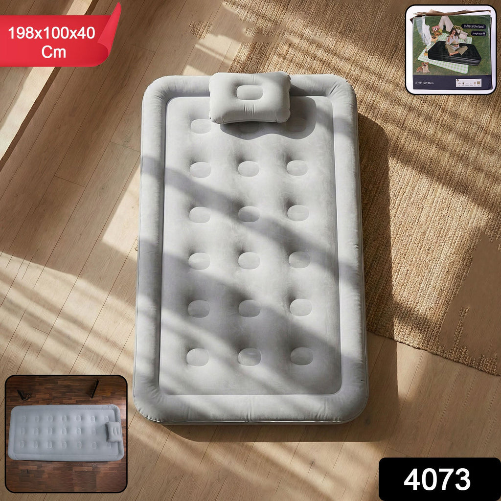Inflatable air mattress fully inflated showcasing plush top surface for comfort