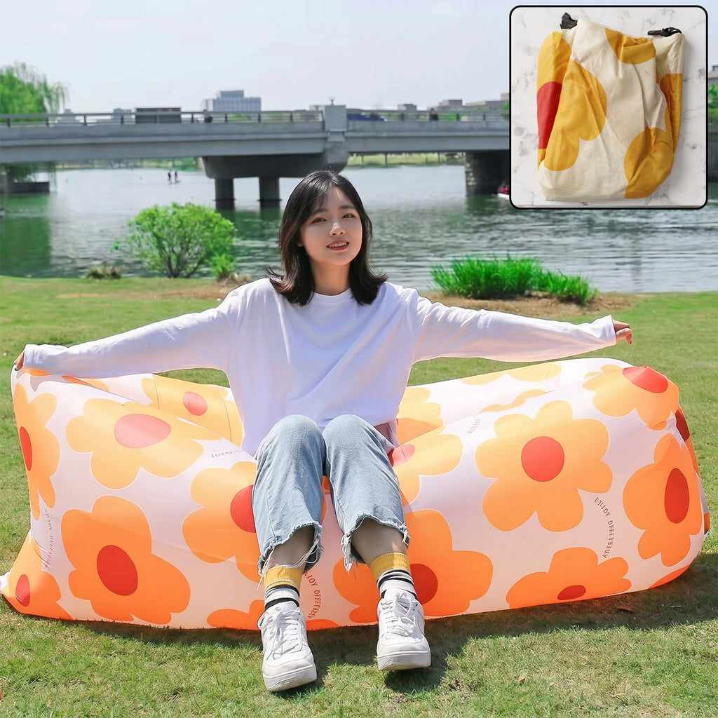 Stylish floral print inflatable outdoor lounger sofa for relaxed seating
