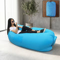 Blue inflatable lounger air sofa with matching carry bag, perfect for outdoor relaxation