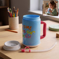 Front view of the leak-resistant insulated mug with straw, 709 ml capacity.