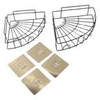 Multifunctional iron shower caddy corner used for organizing toiletries and decorative items.