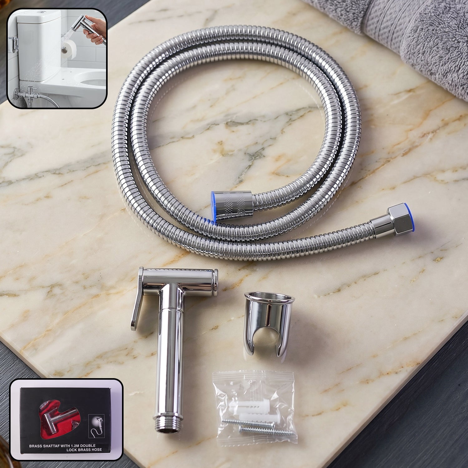 Premium brass Shattaf health faucet set with flexible hose