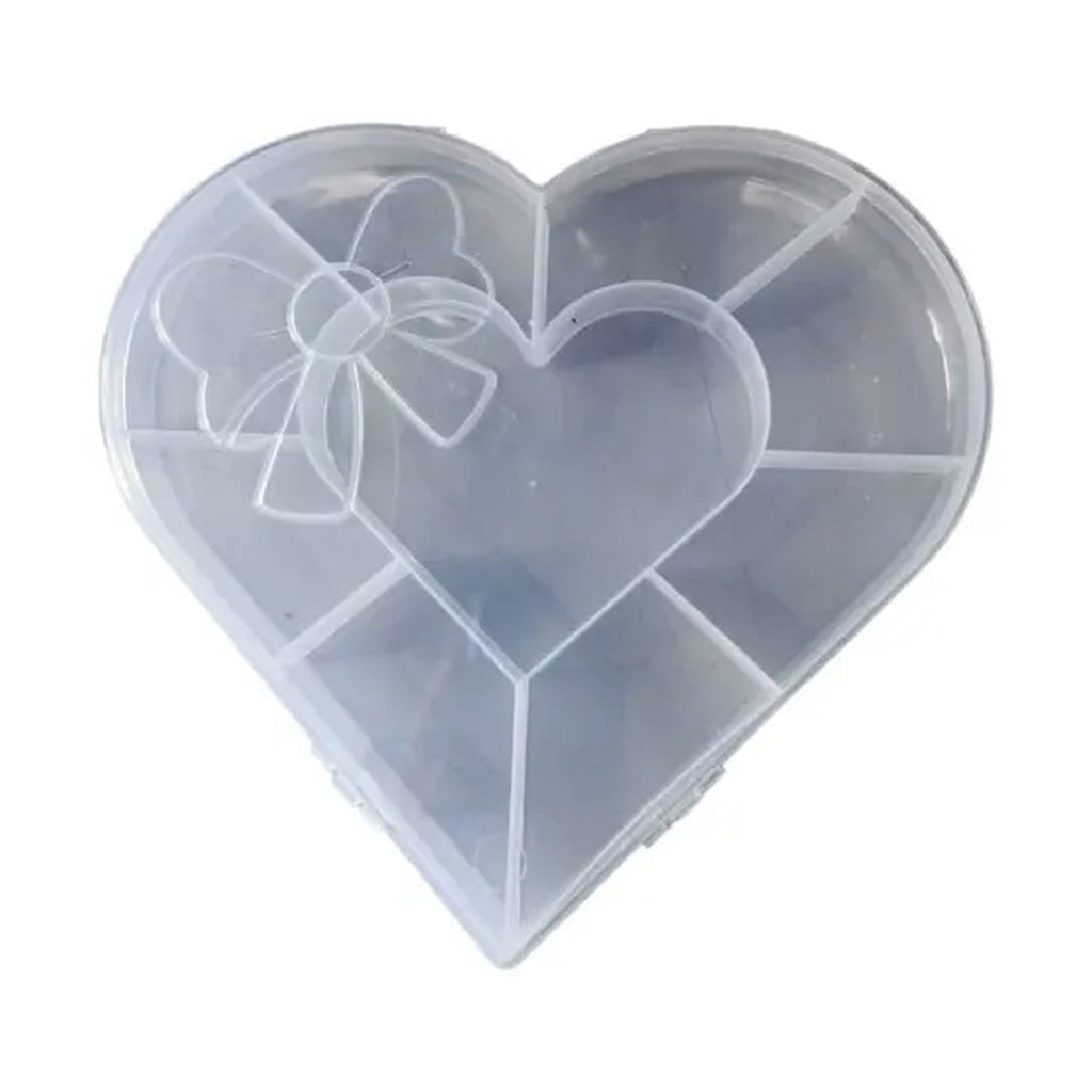 Top view of heart-shaped craft bead storage box with transparent lid in India