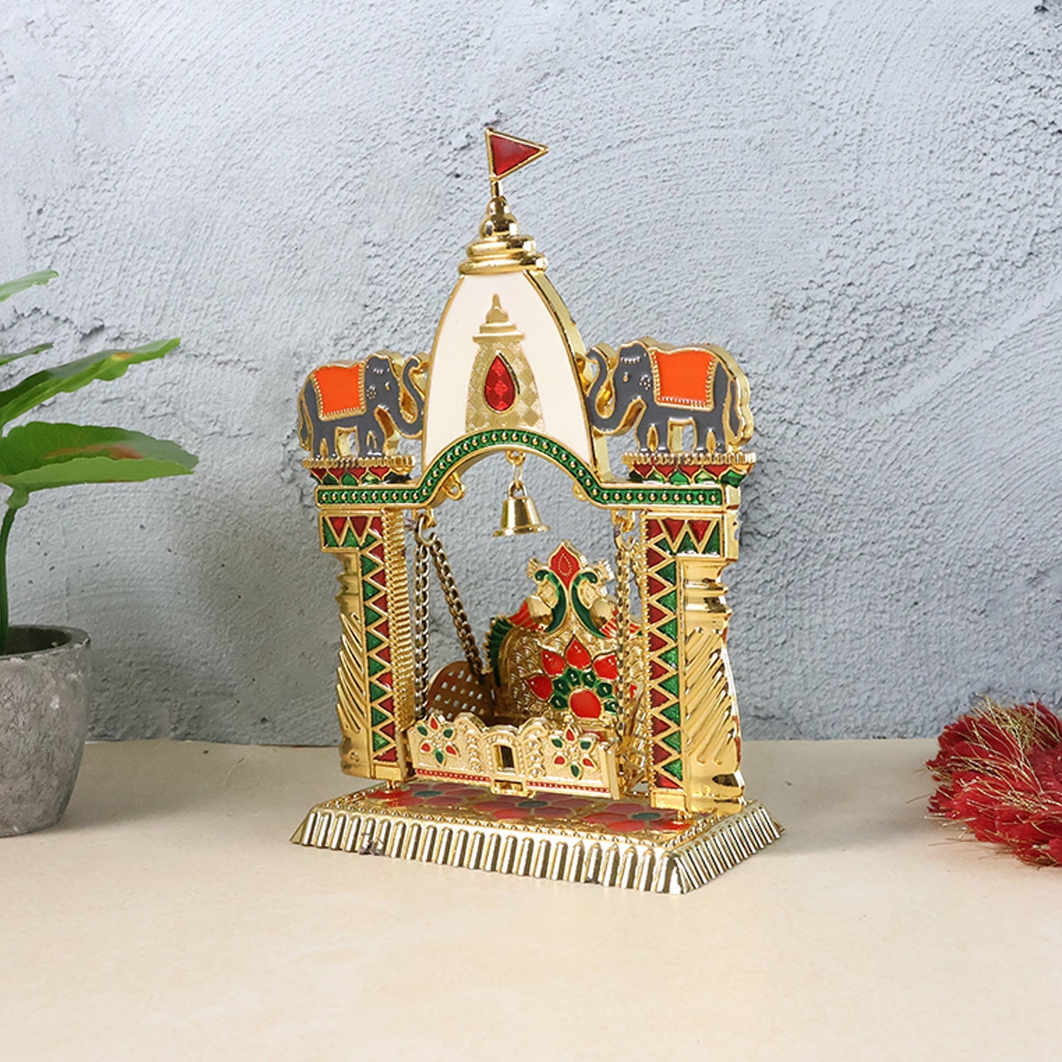 Decorative pooja mandir ornament with traditional elephant design