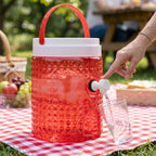 Detail of the easy-pour tap and secure lid on the durable water jug.