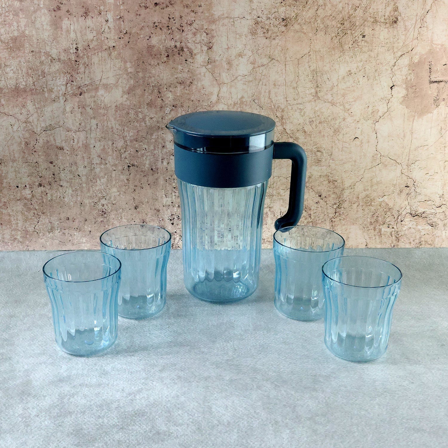 Plastic jug with glasses set for home dining
