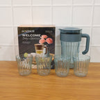 Plastic water jug with 4 glasses for serving beverages