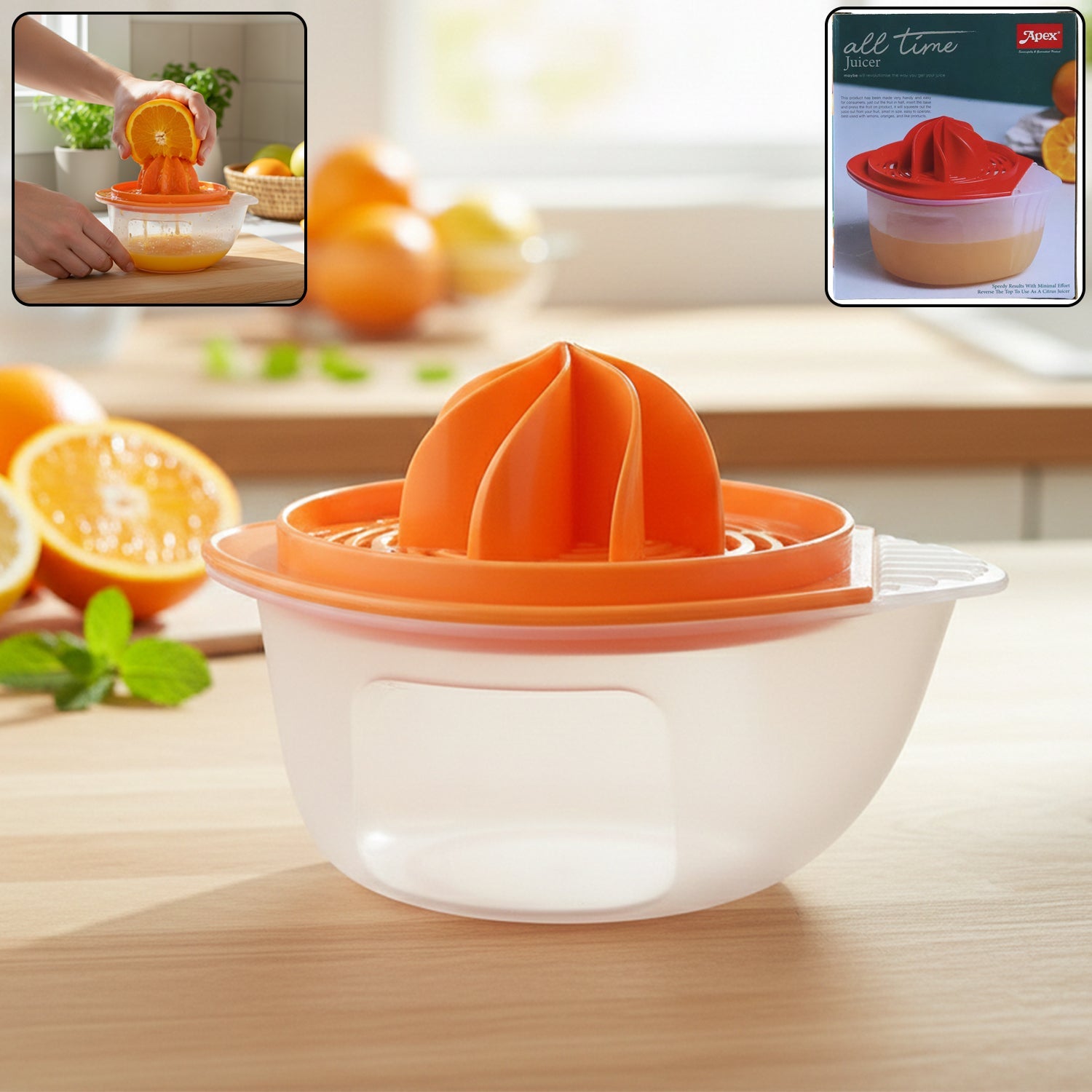 Front view of pomegranate seed remover and citrus juicer kitchen tool