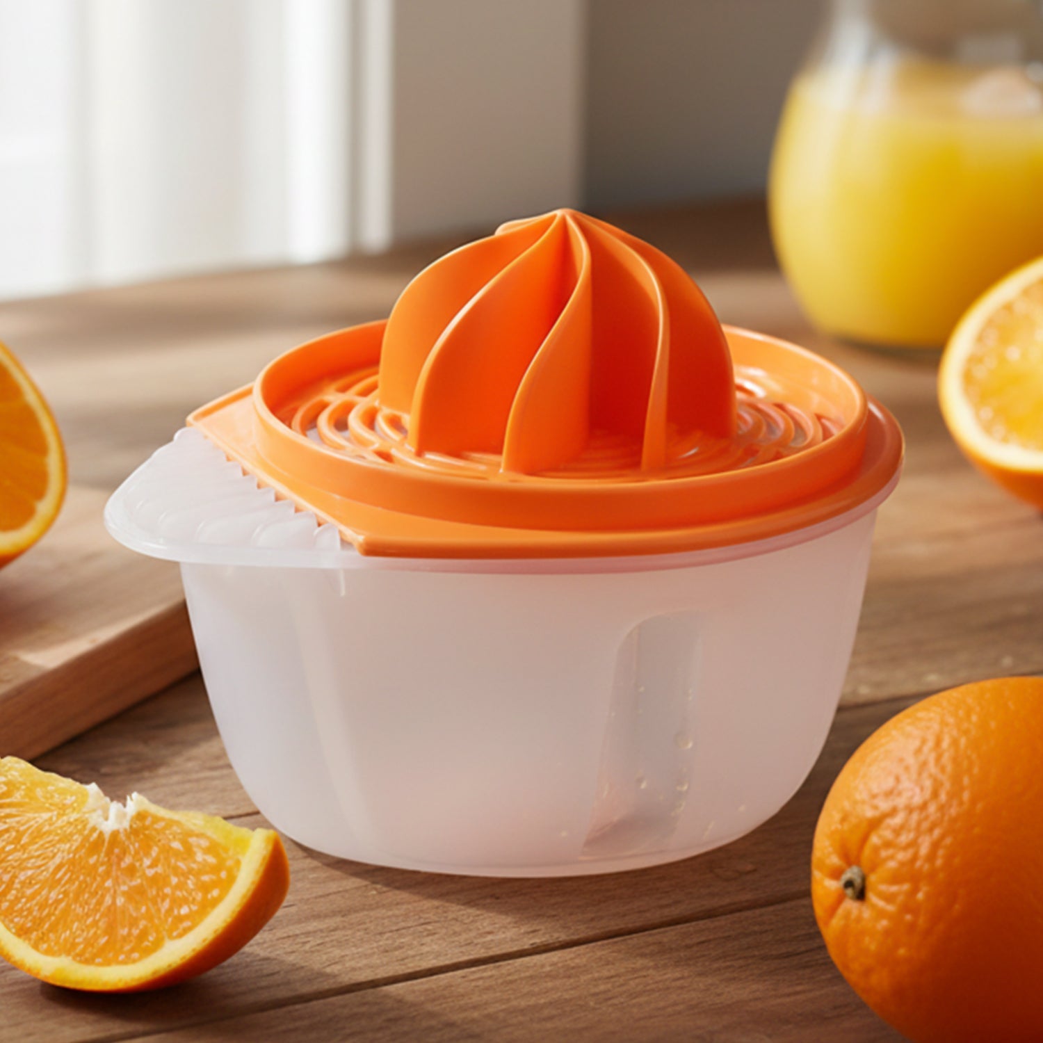 Side angle showing compact design of pomegranate seed remover and juicer