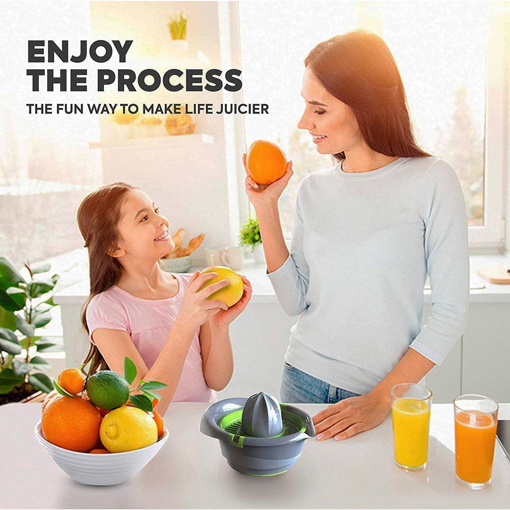Top view of manual citrus juicer with ergonomic hand press design