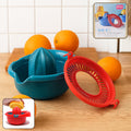 Manual citrus juicer showing secure lock system for spill-free juicing