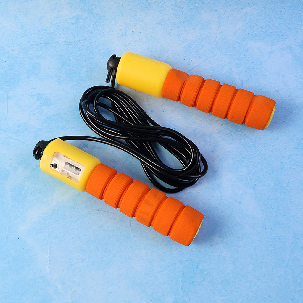 Workout using adjustable jump rope with digital counter for endurance