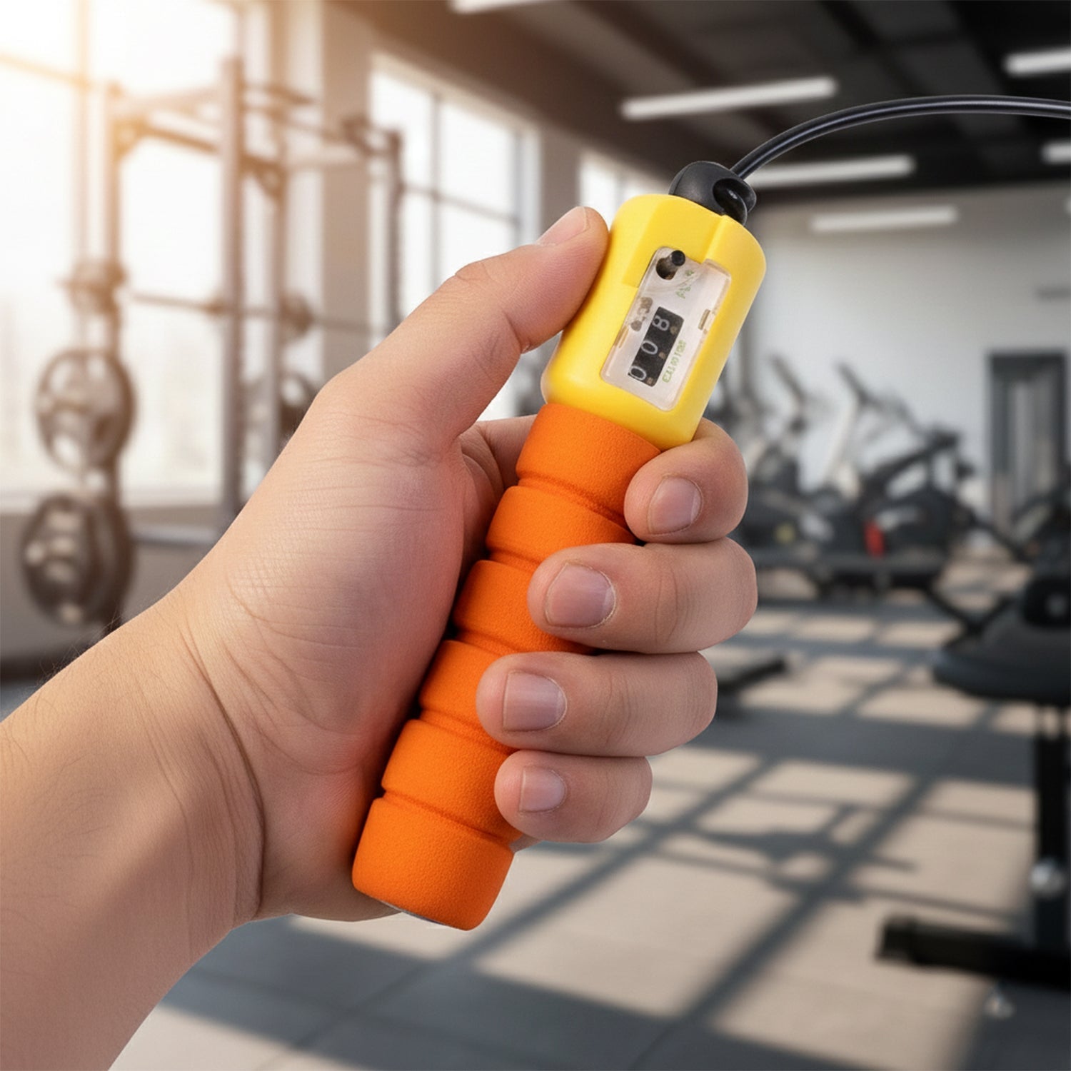 Close-up of smooth rotating mechanism on fitness jump rope