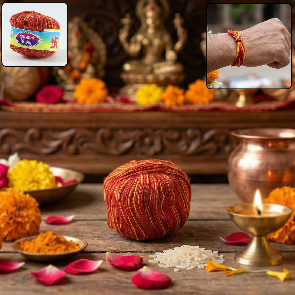 Pooja Kalawa Moli sacred cotton thread used in Hindu rituals and puja ceremonies