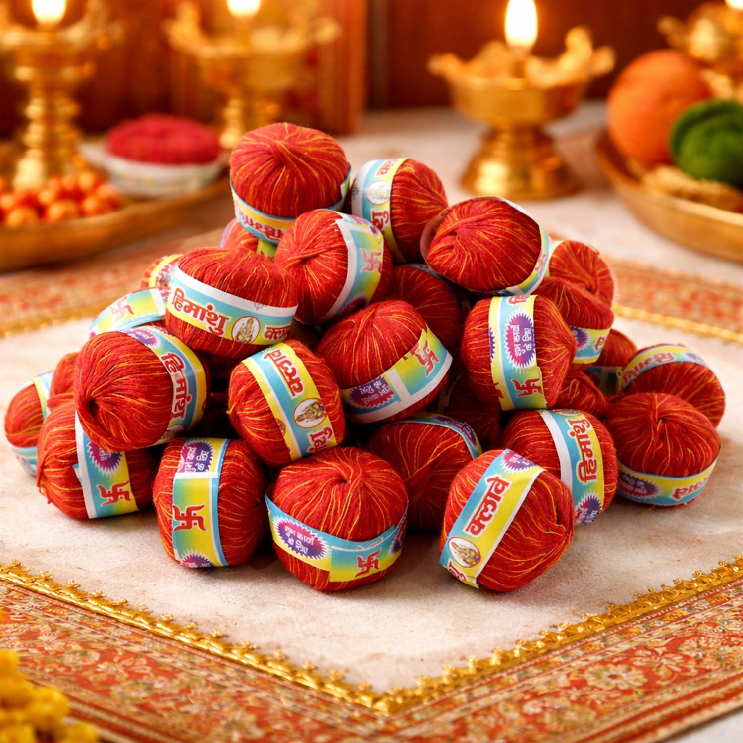 Balls of sacred cotton thread used in Hindu religious ceremonies and festivals