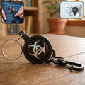 Retractable keychain with durable clip attached to belt loop.