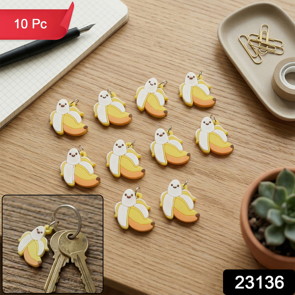Set of 10 cute banana-shaped bag charms and key rings