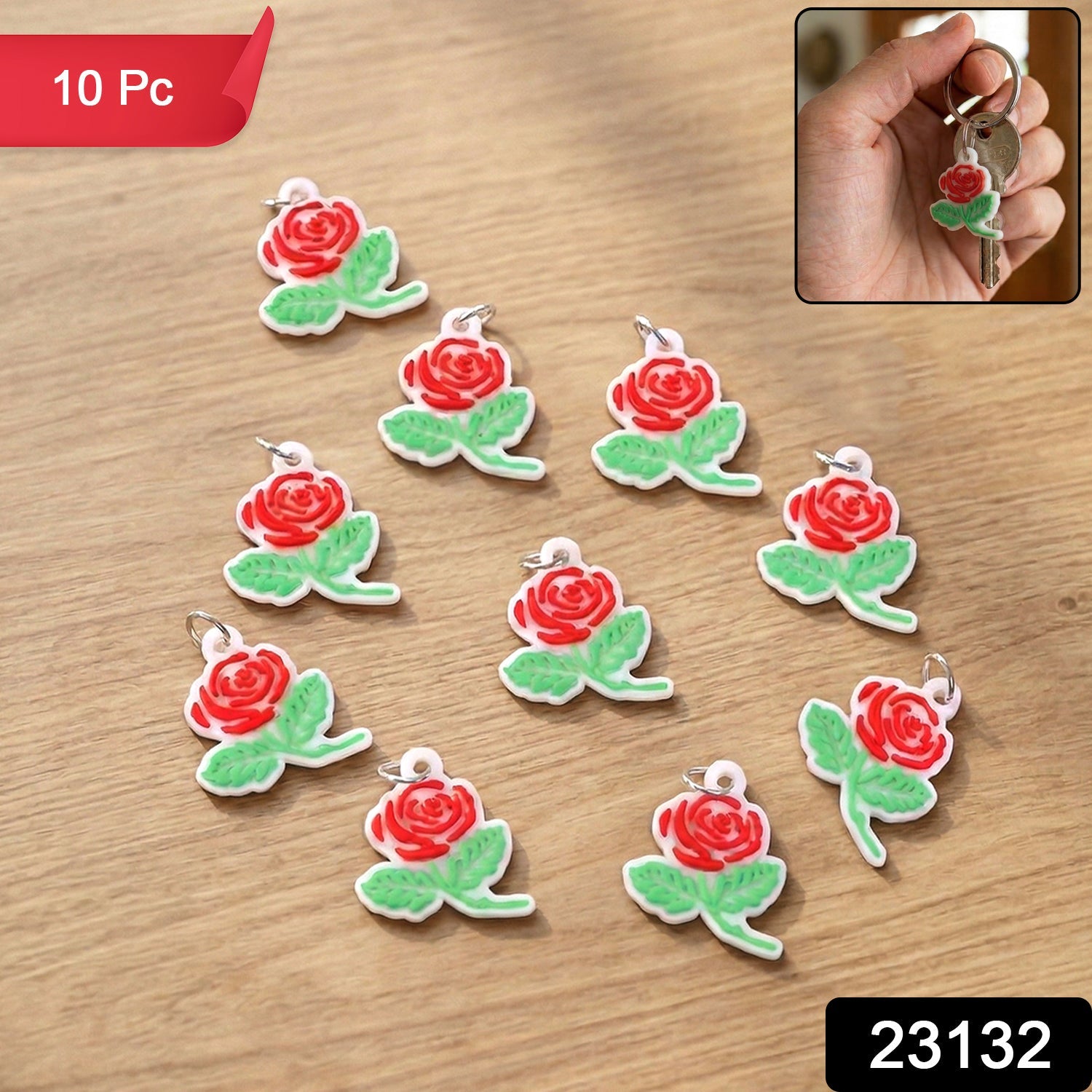 Decorative rose floral keychain for handbags and keys