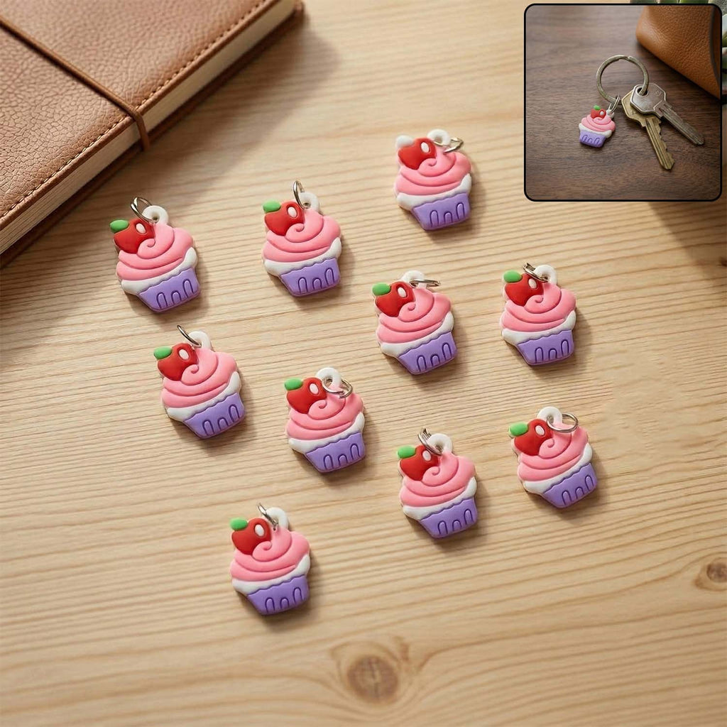 Colorful cupcake rubber key ring set for bags and keys