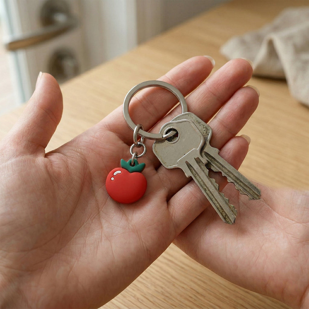 Fruit-themed keyring accessory in red apple shape