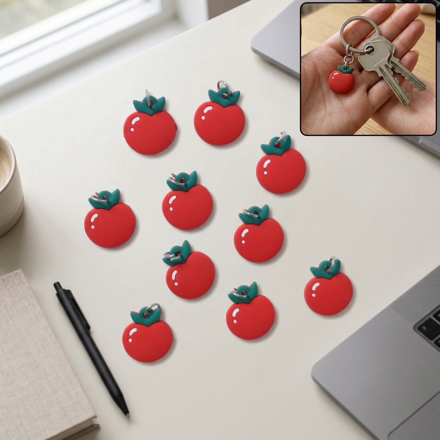 Red apple bag charm keychain with glossy finish