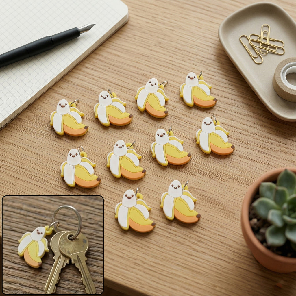 Playful cartoon banana keychain set for bags and keys