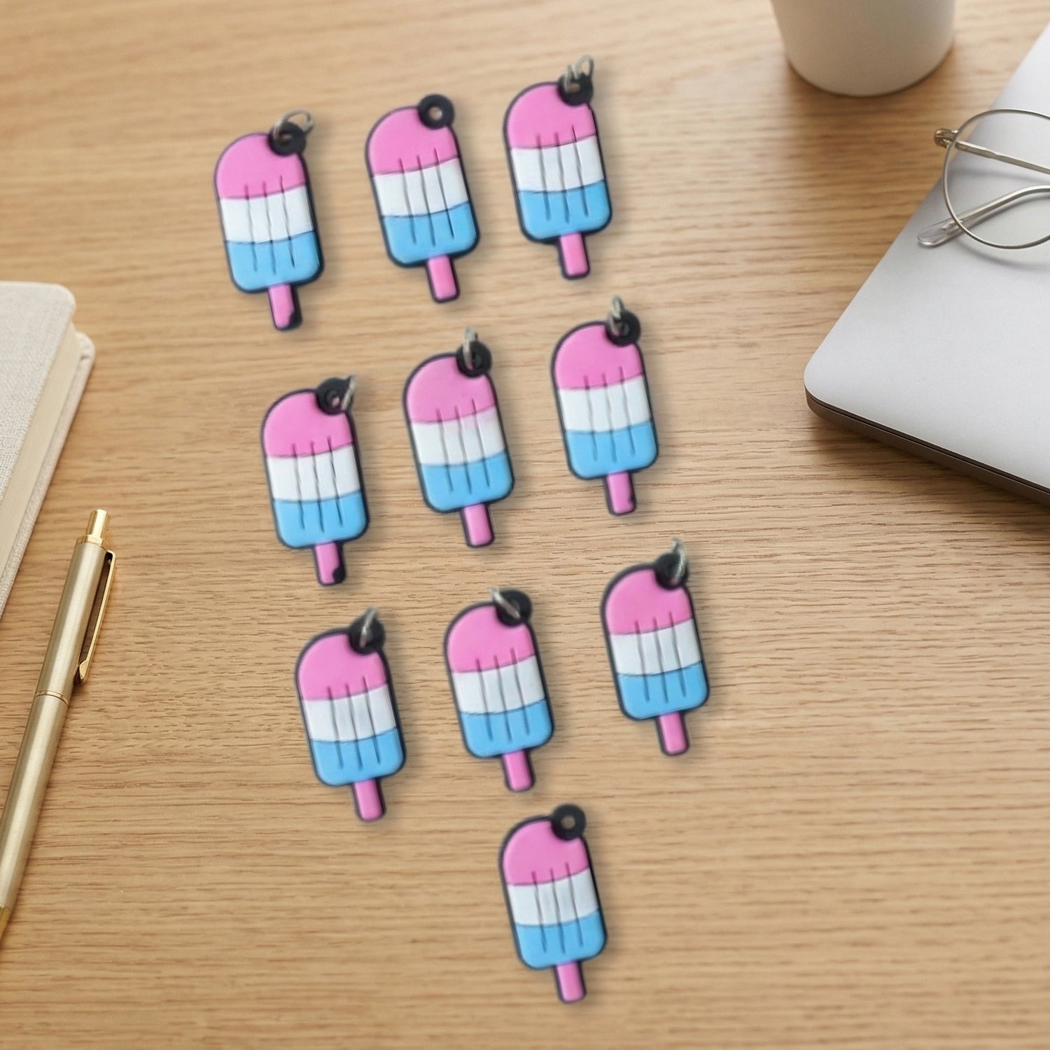 Close-up of vibrant ice cream keychain design details