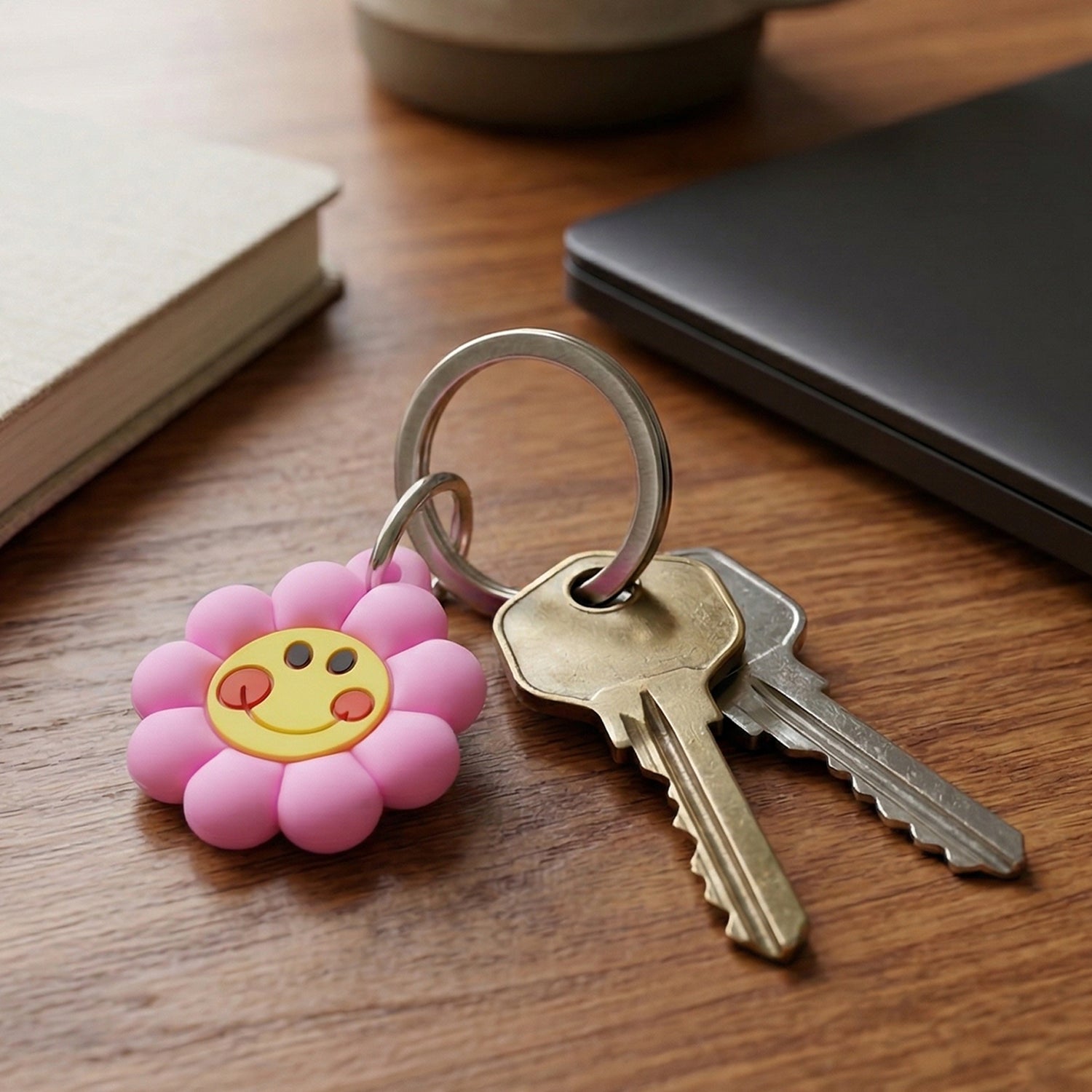 Bright smiley flower keyring for kids and teens