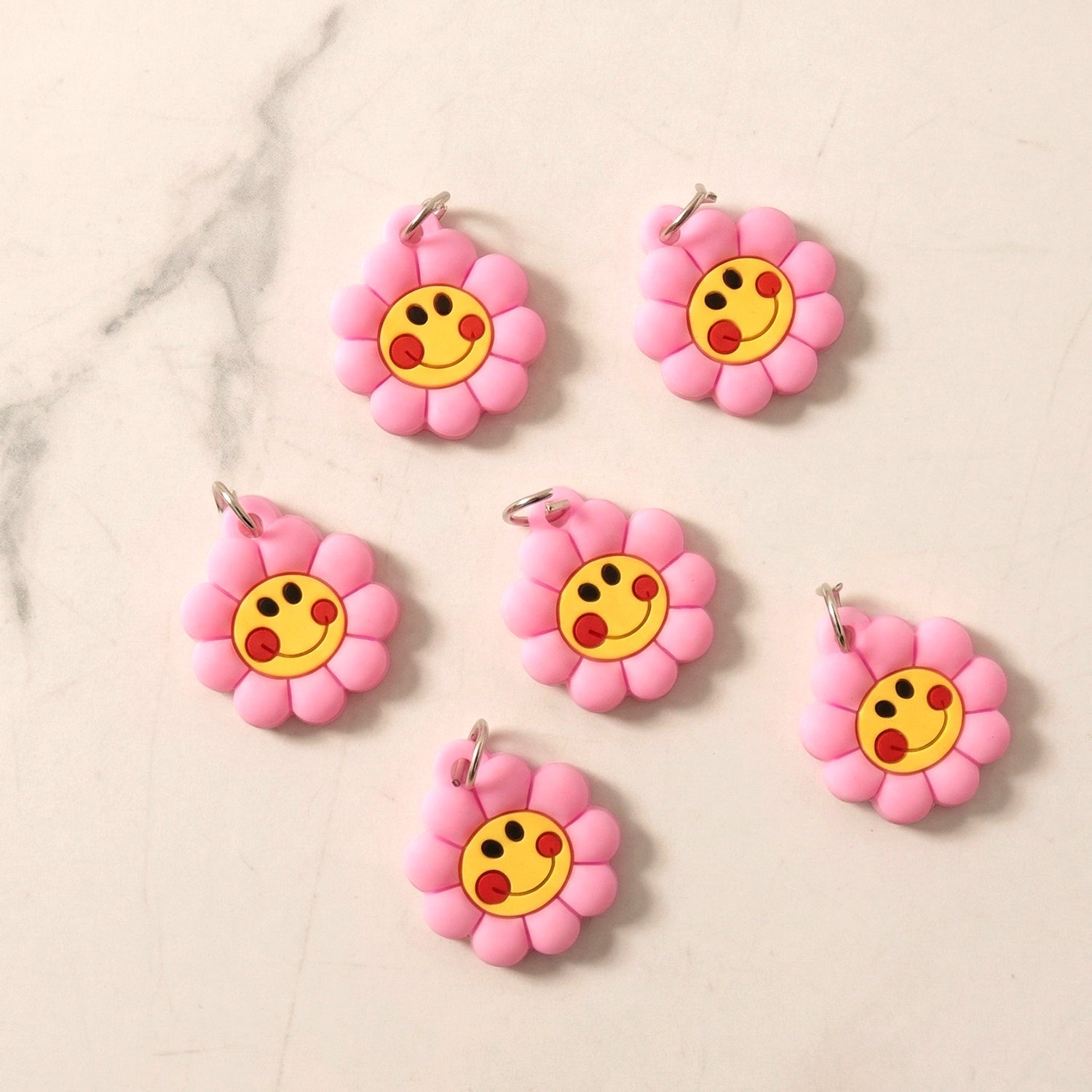 Playful colorful flower keyring charm