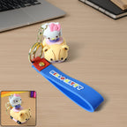 Cartoon cat silicone keychain with wrist strap and metal ring