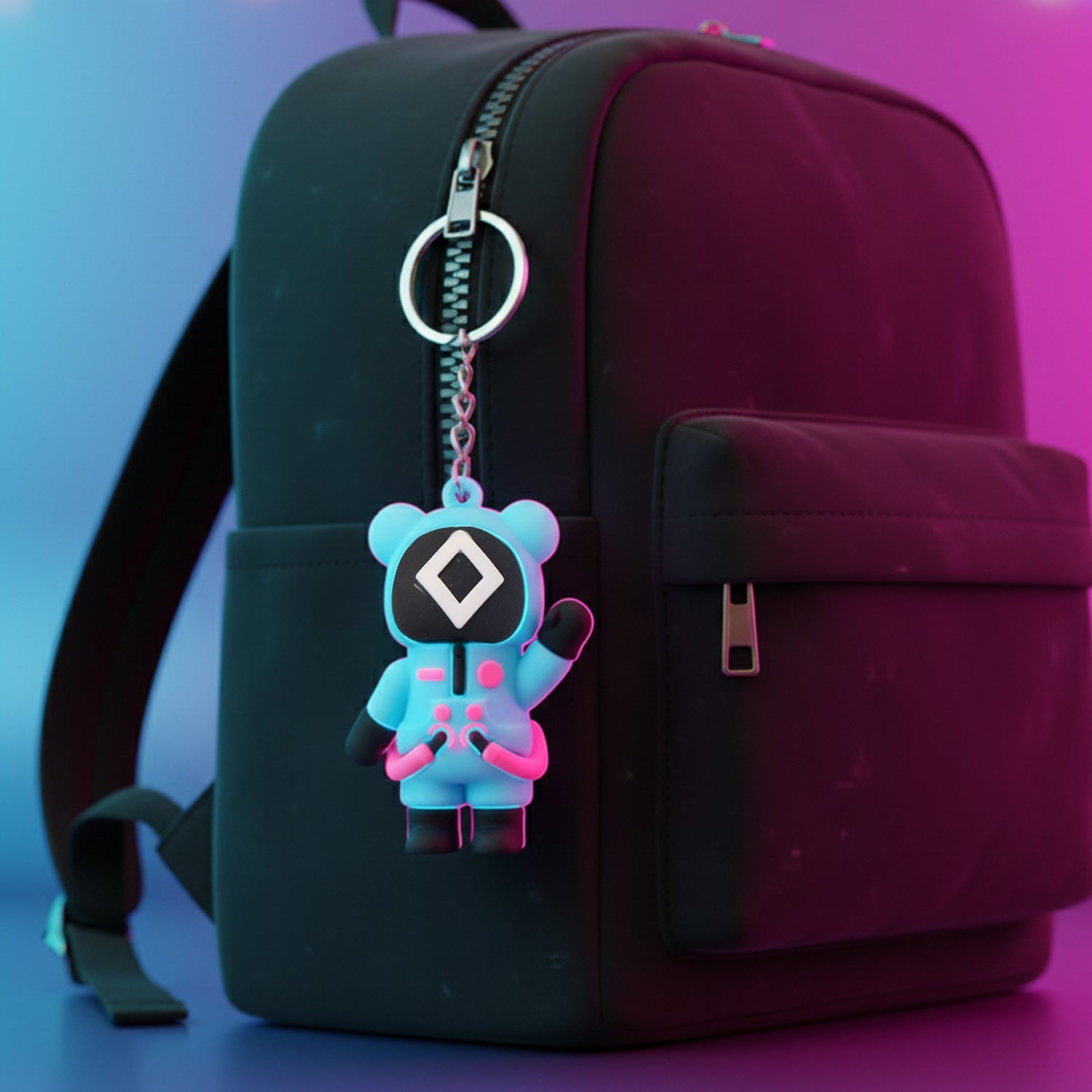 Silicone cartoon keychain pendant with metal chain for attachment