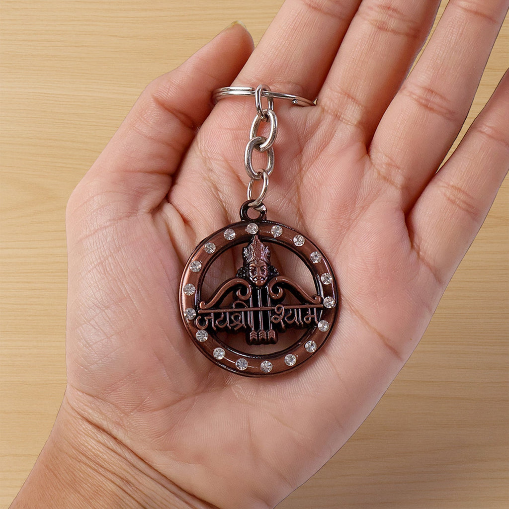 Elegant metal key pendant of Jai Shree Shyam with polished finish
